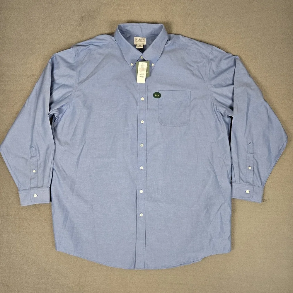 LL Bean Pinpoint Oxford Shirt Men 18-36 Blue Traditional Fit Wrinkle Free NWT